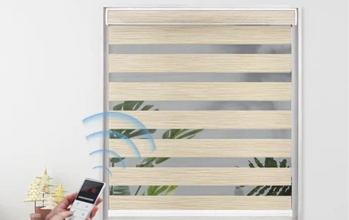 Energy-efficient motorized blinds reducing heat and glare.