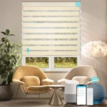 Light-filtering motorized blinds enhancing a bright room