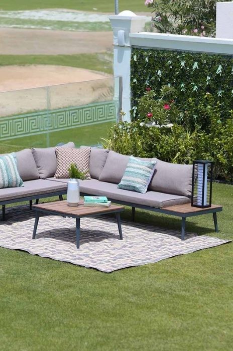 Durable corner sofa with weather-resistant cushions