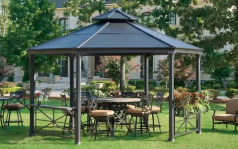 Elegant metal gazebo furniture set for outdoor spaces.