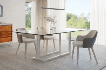 Sleek minimalist glass dining table