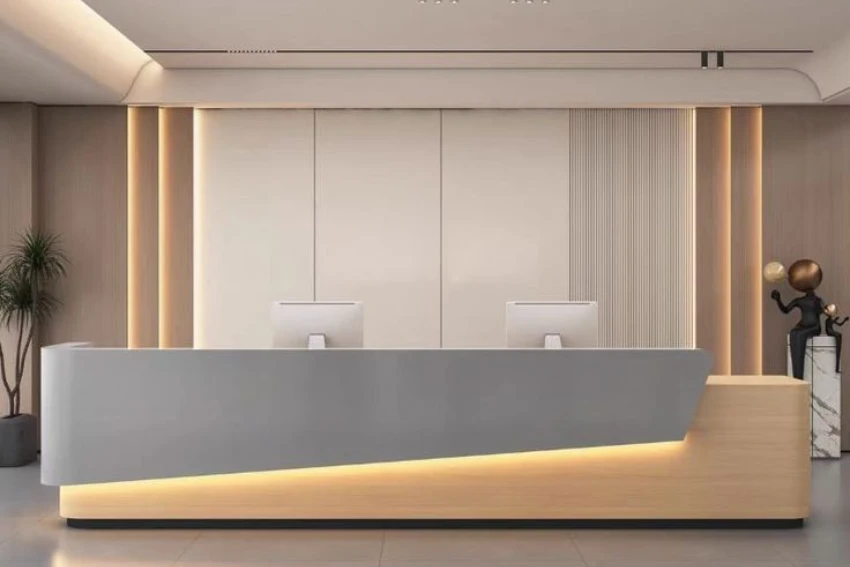 Modern grey reception desk design