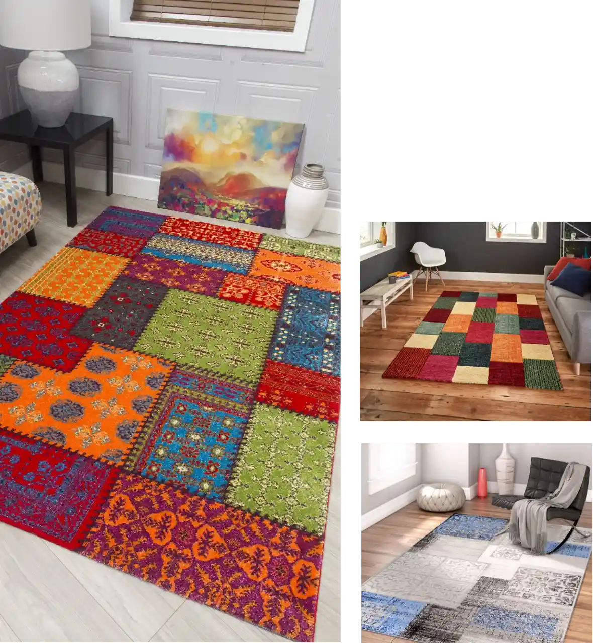 Bohemian patchwork rug colorful design
