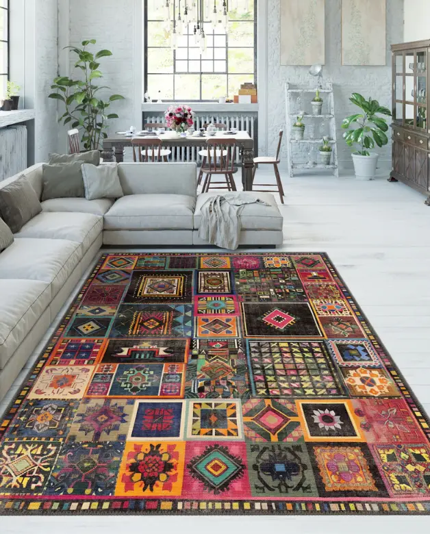 Overdyed patchwork rugs modern style