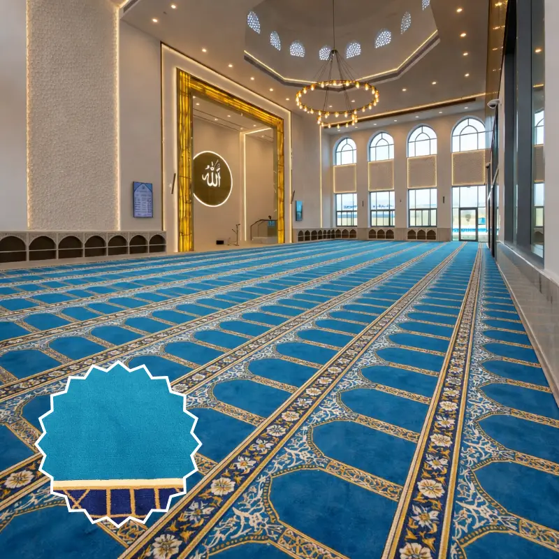 Turquoise Blue Border Masjid Carpet | Mosque Prayer Carpet